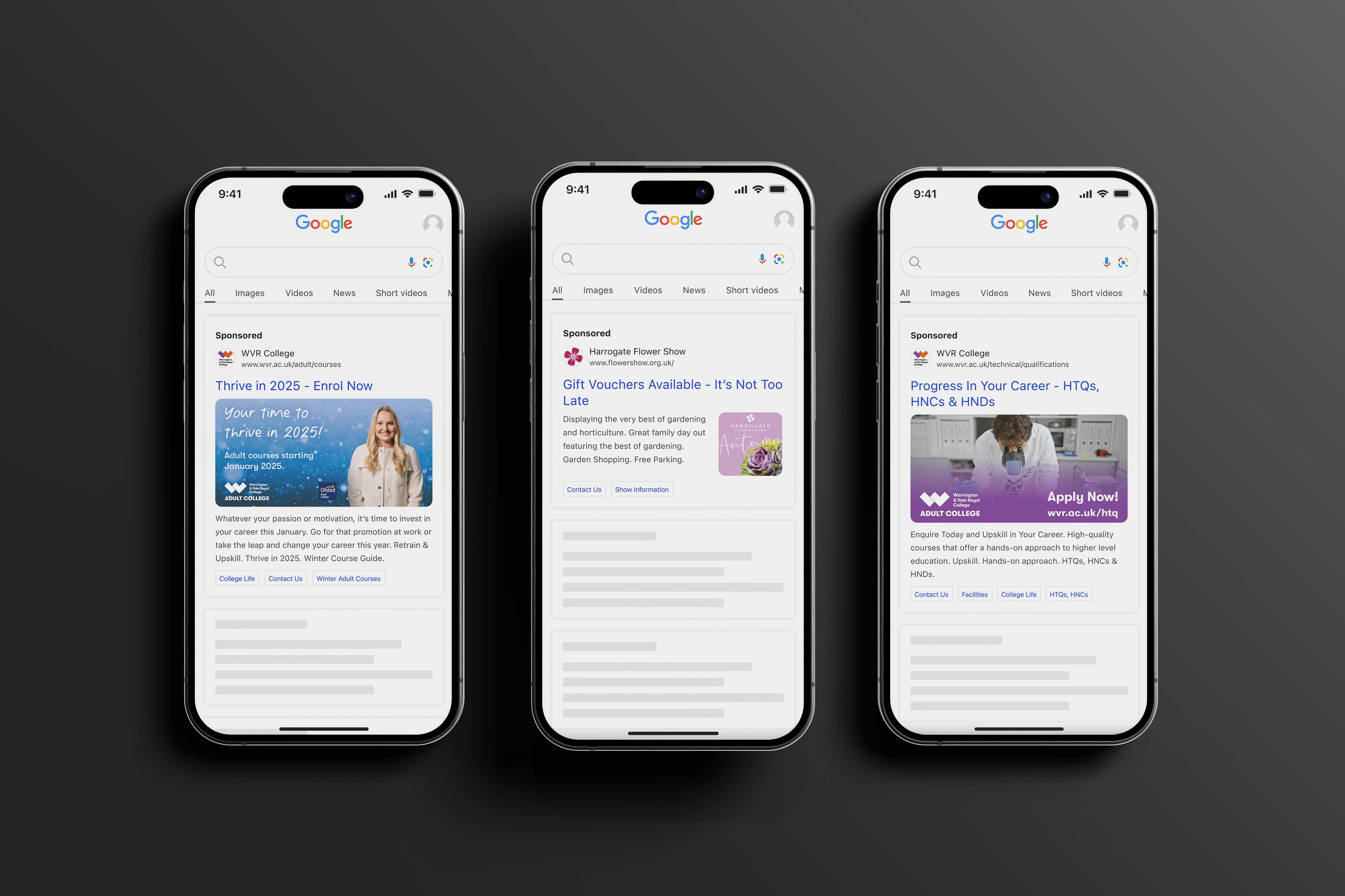 Client Google ad examples on phones